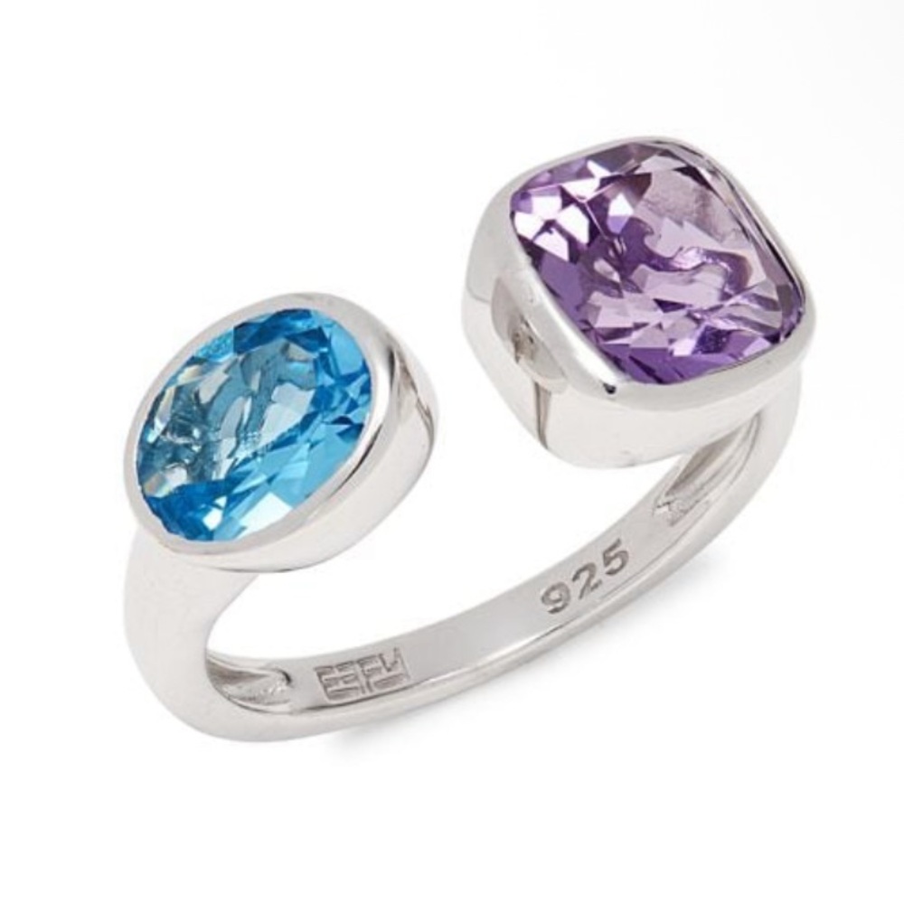 New, Authentic EFFY
​Sterling Silver, Blue Topaz & Amethyst Open Ring Sz 7
